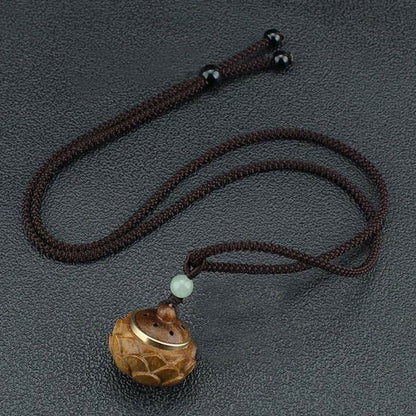 Mythstone Tibet Green Sandalwood Rosewood Om Mani Padme Hum Lotus Positive Soothing Necklace Pendant