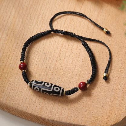 Mythstone Handcrafted Tibetan Nine-eye Dzi Bead Protection Bracelet