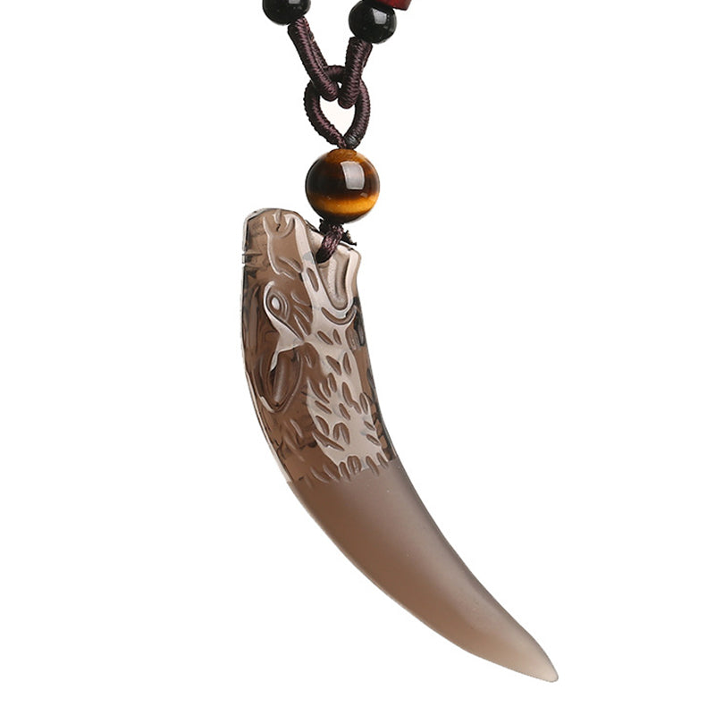 Mythstone Natural Ice Obsidian Wolf Tooth Pattern Courage Necklace Pendant