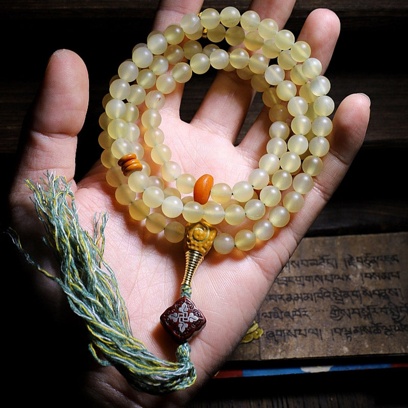 Mythstone 108 Mala Beads Tibet Sheep Horn Amber Luck Bracelet