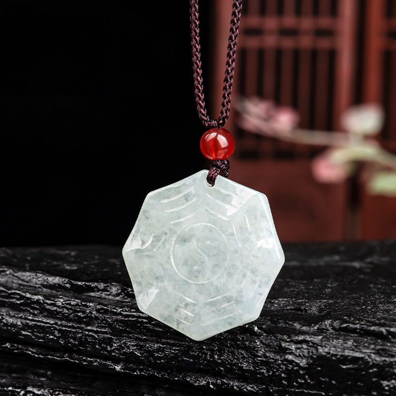 Mythstone Natural Jade Bagua Yin Yang Luck Necklace Pendant