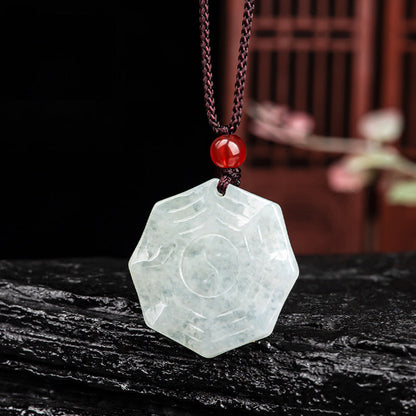 Mythstone Natural Jade Bagua Yin Yang Luck Necklace Pendant