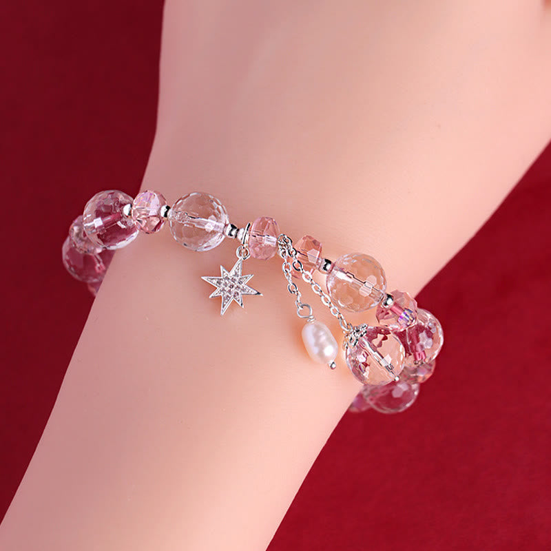 Pulsera con dije de estrella protectora de cristal blanco y rosa Mythstone