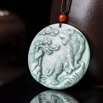 Mythstone Chinese Zodiac Tiger Jade Protection Necklace String Pendant