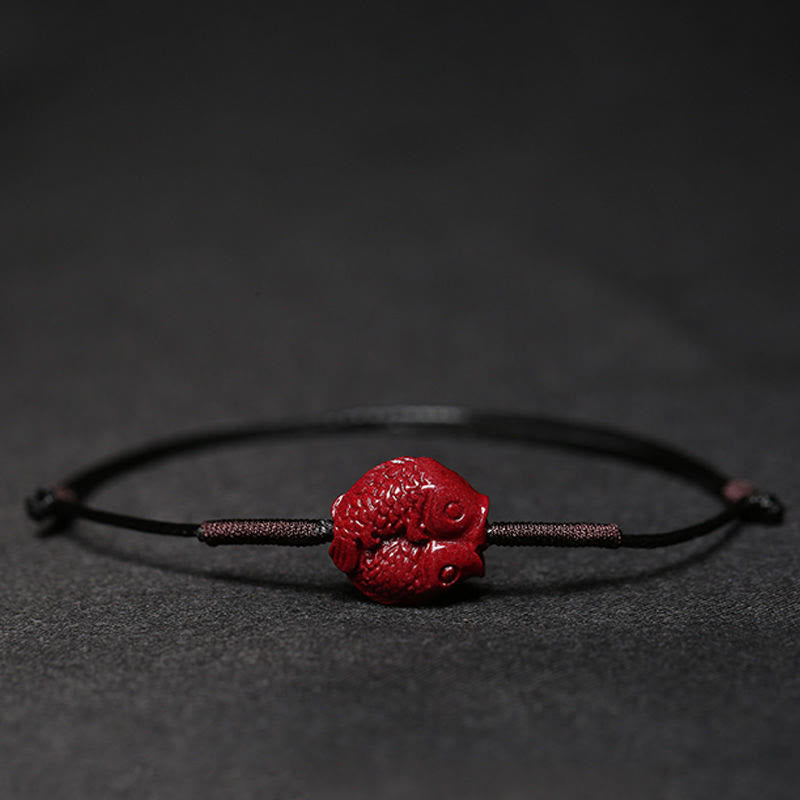 Mythstone Handmade Plum Blossom Four Leaf Clover PiXiu Lotus Koi Fish Cinnabar Blessing Braid Bracelet