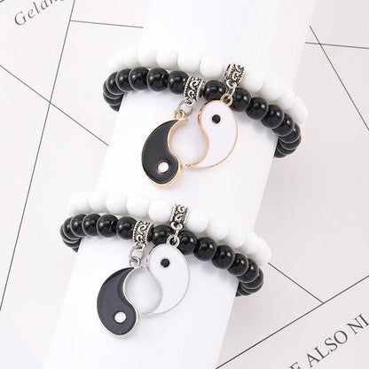 Pulsera de pareja con protección Yin Yang y cuentas de turquesa blanca y ónix negro de MythStone, 2 piezas 