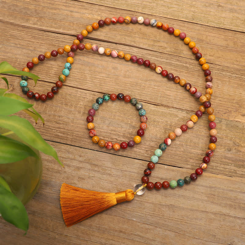 Mythstone 108 Mala Beads Mookaite Emotional Growth Bracelet Tassel Necklace Pendant