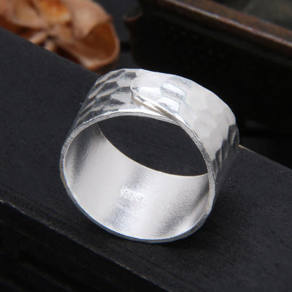 Mythstone Tibetan 990 Sterling Silver Handmade Rustic Hammered Pattern Ring