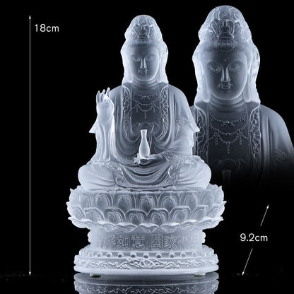 Figura de Avalokitesvara Kwan Yin de Mythstone hecha a mano, pieza de arte de cristal de Liuli, estatua de riqueza, ofrenda para el hogar, decoración