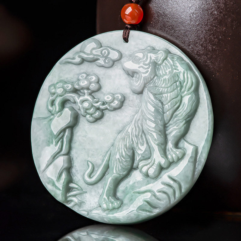 Mythstone Chinese Zodiac Tiger Jade Protection Necklace String Pendant