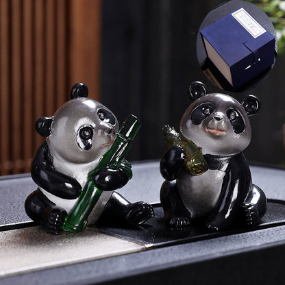 Mythstone Color Changing Small Cute Panda Bamboo Tea Pet Resin Home Figurine Decoration