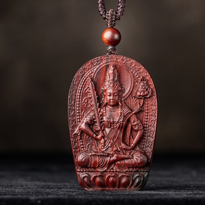 Mythstone Chinese Zodiac Natal Buddha Small Leaf Red Sandalwood Lotus Protection Necklace Pendant