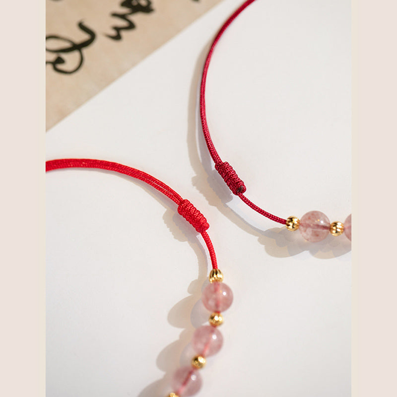 Mythstone Strawberry Crystal Beads Luck Red String Anklet