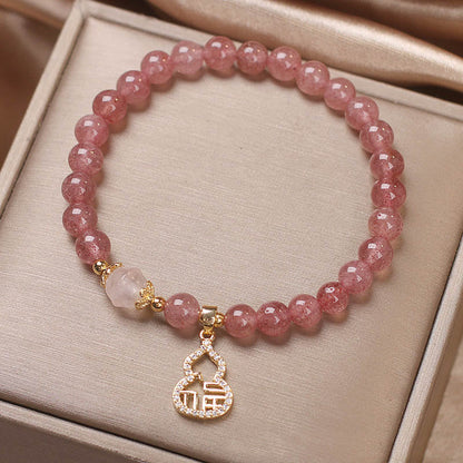 MythStone Strawberry Quartz Gourd Fu Character Charm Positive Bracelet