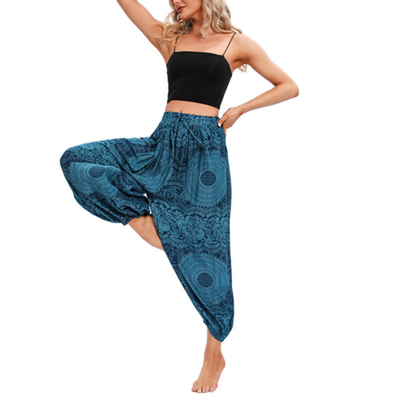 Mythstone Casual Loose Round Rose Pattern Harem Trousers Women's Yoga Pants