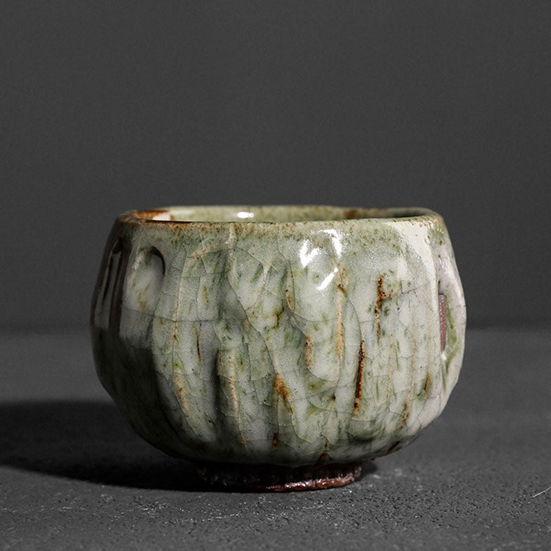 Mythstone Handcrafted Simple Cracked Ice Texture Chinese Jianzhan Ceramic Teacup Kung Fu Tea Cup