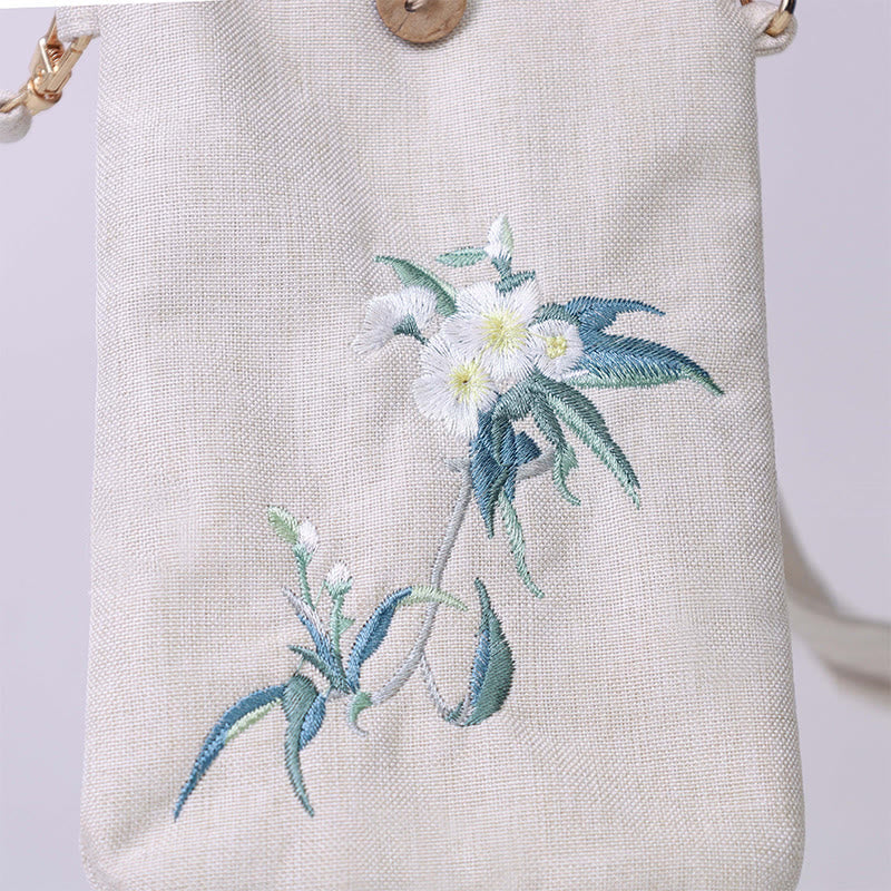 Mythstone Small Embroidered Flowers Crossbody Bag Shoulder Bag Cellphone Bag 11*20cm