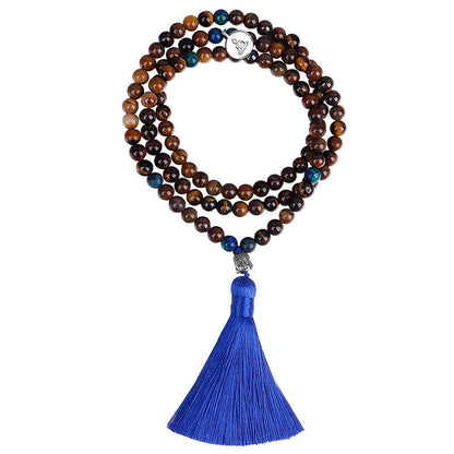 Mythstone 108 Mala Beads Tiger Eye Buddha Strength Bracelet Tassel Necklace Pendant