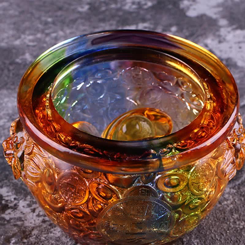 Mythstone Handmade Liuli Crystal Treasure Bowl Art Piece Home Decoration