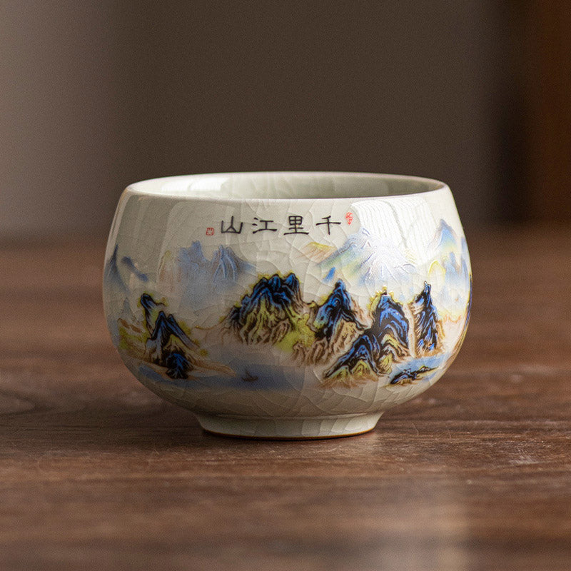 Mythstone A Panorama of Rivers and Mountains Ceramic Teacup Kung Fu Tea Cup 150ml