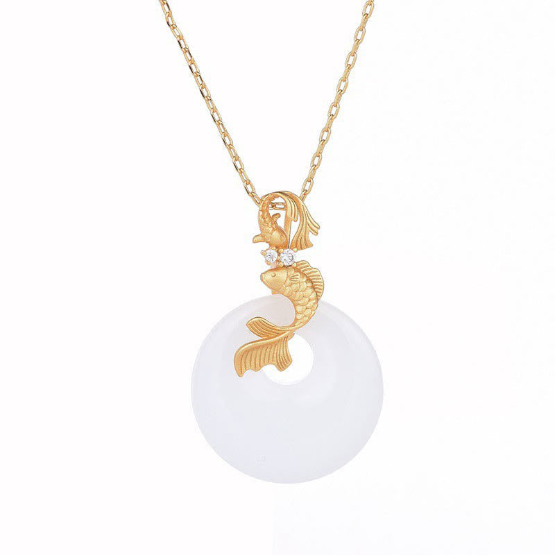 Mythstone White Jade Koi Fish Wealth Prosperity Necklace Pendant