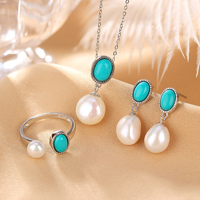 Mythstone 925 Sterling Silver Pearl Turquoise Healing Wisdom Necklace Pendant Ring Earrings