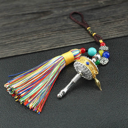 Mythstone Tibet Om Mani Padme Hum Prayer Wheel Tassel Bag Car Hanging Decoration