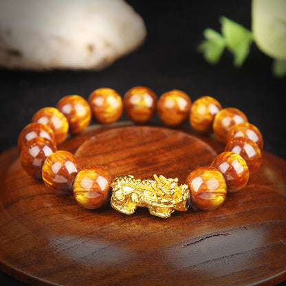 Mythstone Lucky Golden Tiger Eye Abundant Pixiu Bracelet