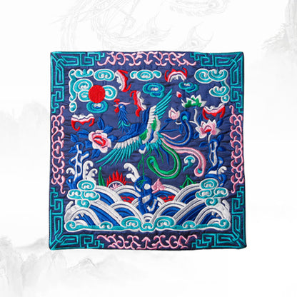 Mythstone Phoenix Dragon Kirin Embroidery Cup Mat Pad Tea Cup Coaster Kung Fu Tea Mat