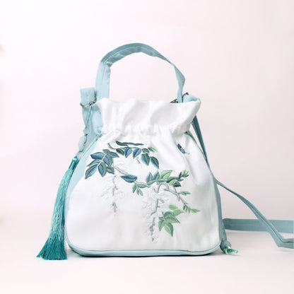 Mythstone Embroidered Flowers Wisteria Lily Cotton Linen Tote Crossbody Bag Shoulder Bag Handbag