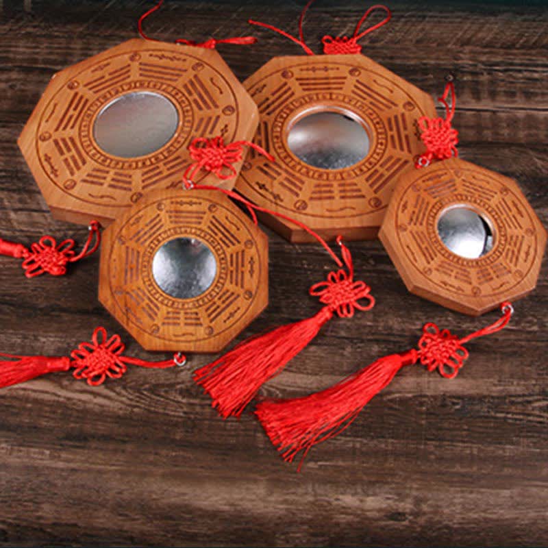 Mythstone Feng Shui Bagua Map Peach Wood Five-Emperor Coins Chinese Knotting Balance Energy Map Mirror