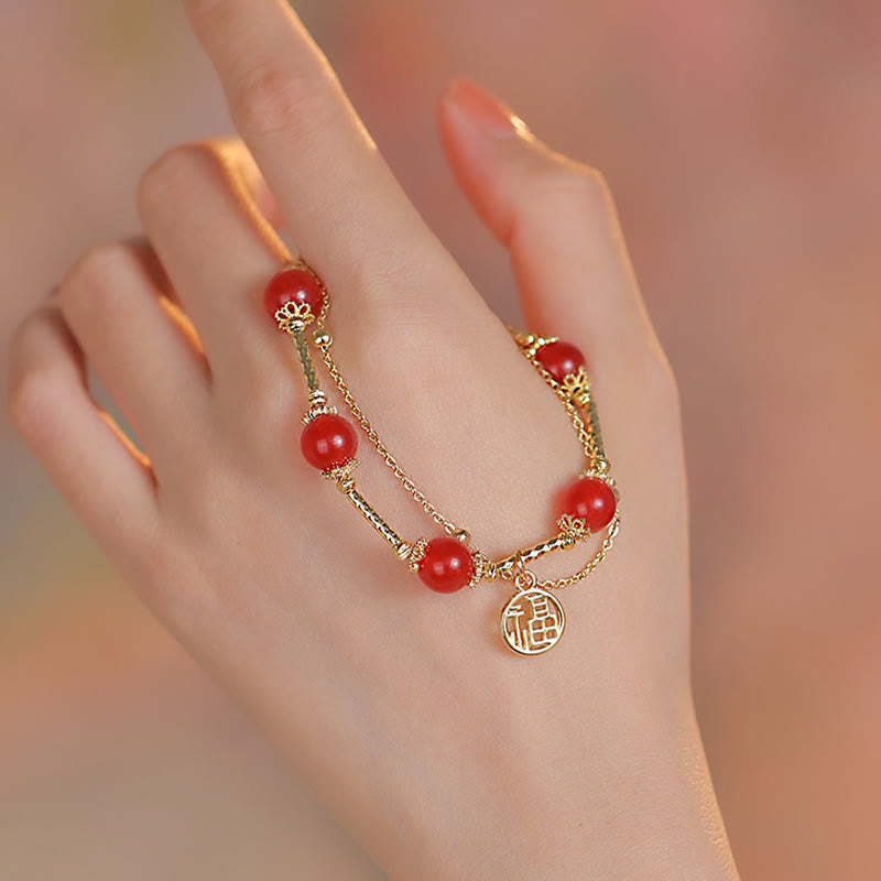 Pulsera de autoaceptación con dije de personaje Fu de ágata roja de Mythstone 