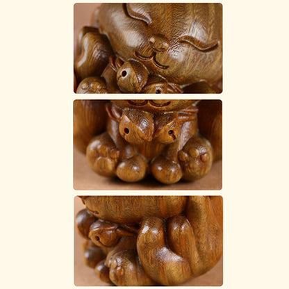 Mythstone Mini Nine-Tailed Fox Ivory Fruit Sandalwood Green Sandalwood Blessing Decoration