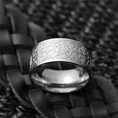 Mythstone Four Guardian Beast Dragon White Tiger Suzaku Basalt Carved Success Luck Ring