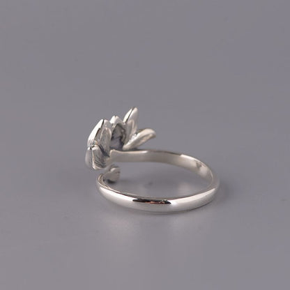 Mythstone 925 Sterling Silver Lotus Flower New Beginning Adjustable Ring