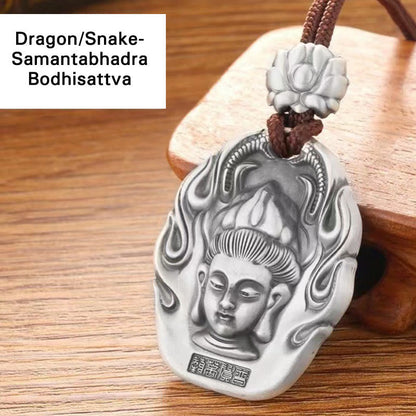 Mythstone Chinese Zodiac Natal Buddha Om Mani Padme Hum Lotus Compassion Necklace Pendant