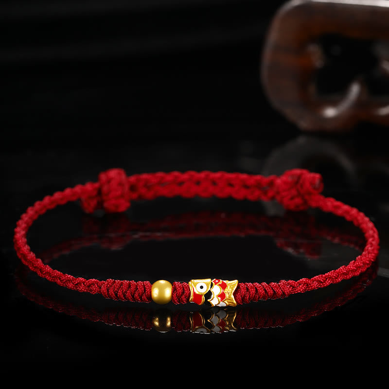 Mythstone 999 Gold Luck Koi Fish Handcrafted Braided String Bracelet