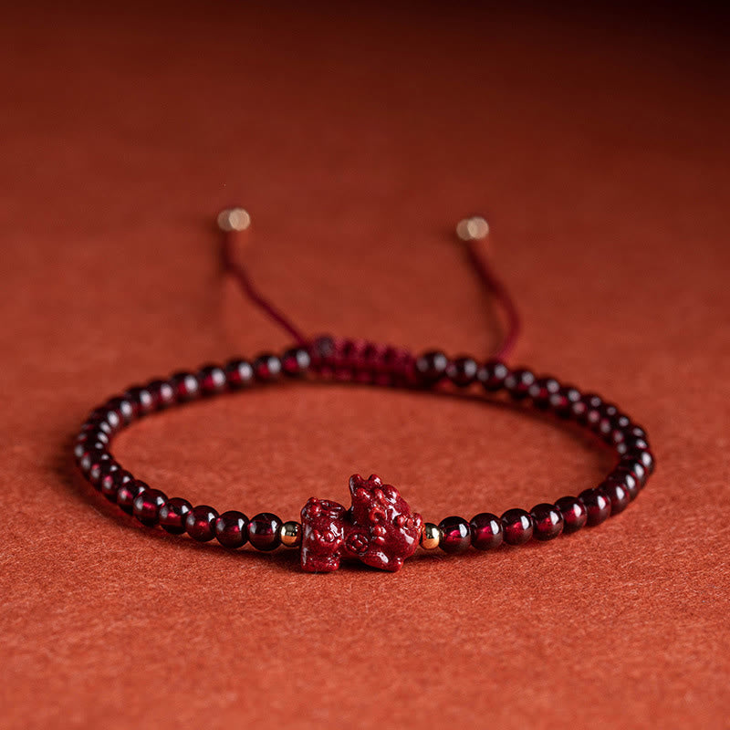 Mythstone Garnet Cinnabar PiXiu Blessing Calm String Bracelet