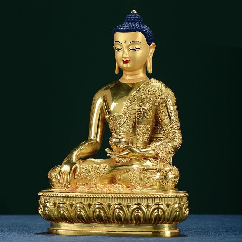 Mythstone Buddha Shakyamuni Figurine Enlightenment Copper Statue Home Offering Decoration