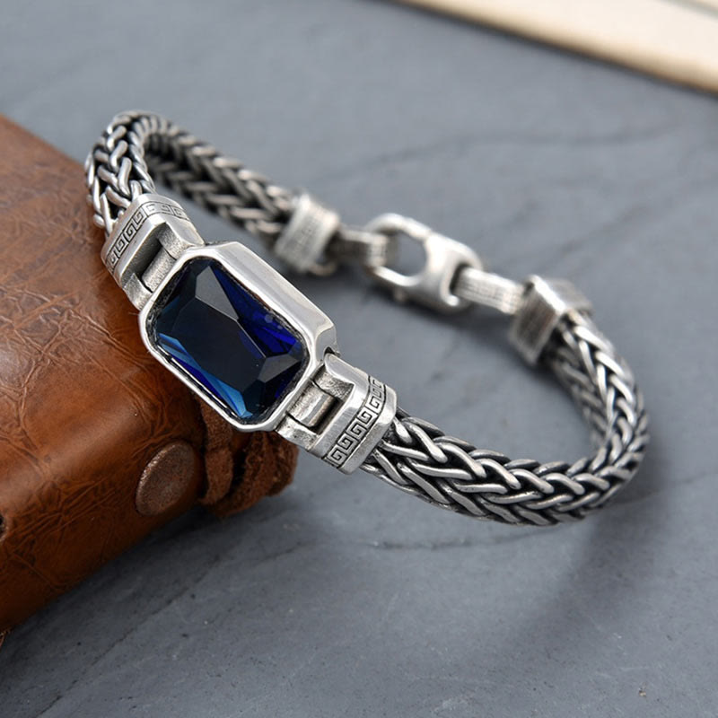 MythStone Retro Blue Acrylic Dragon Keel Braided Design Healing Wealth Buckle Bracelet