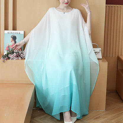 Mythstone Gradient Color Half Sleeve Chiffon Midi Dress Meditation Zen Practice