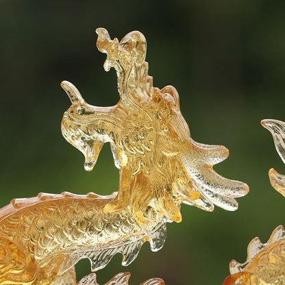 Mythstone Handmade Chinese Zodiac Yellow Dragon Liuli Crystal Art Piece Luck Protection Home Office Decoration