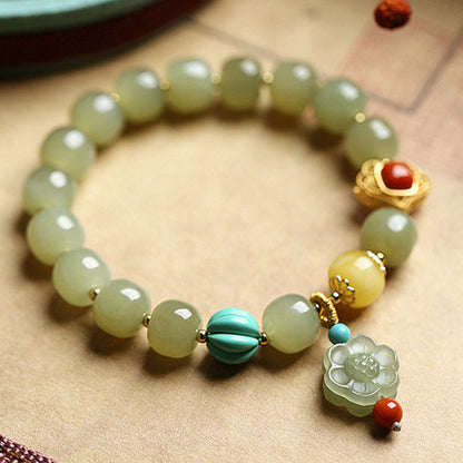 Mythstone Jade Amber Lotus Bead Luck Bracelet