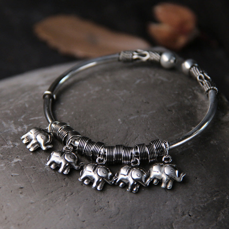 Mythstone 925 Sterling Silver Elephant Strength Bracelet Bangle