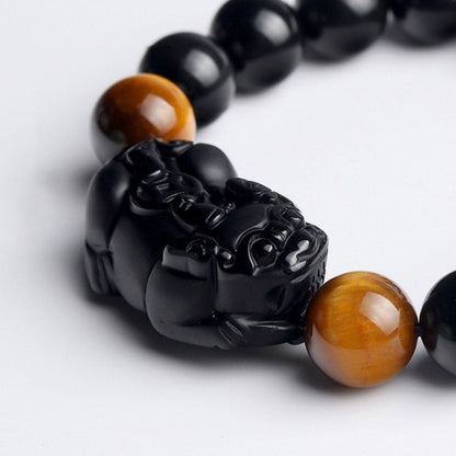 Mythstone FengShui PiXiu Rainbow Obsidian Tiger Eye Wealth Bracelet