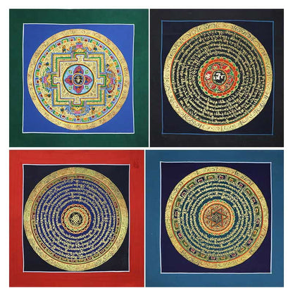 Caja ciega con bendición espiritual hecha a mano con pintura Thangka tibetana Mythstone, patrón de colores aleatorios