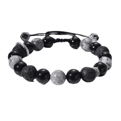 Mythstone Vintage Lava Rock Black OMythstoneidian Picasso Jasper Beads Support Rope Bracelet