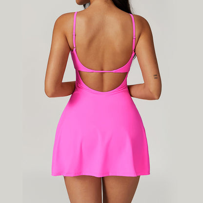 Vestido deportivo para mujer Mythstone de color liso, sin espalda, para tenis y yoga 