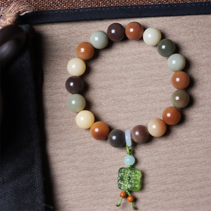 Mythstone Natural Multicolored Gradient Bodhi Seed Liuli Glass Charm Peace Bracelet