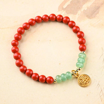 Mythstone Tibetan Cinnabar Green Aventurine Luck Bracelet Necklace